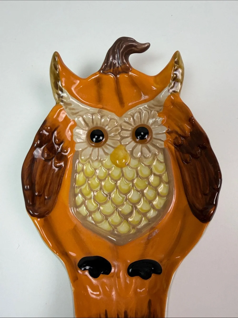 Cracker Barrel Stoneware Owl Spoon Rest Fall Harvest Kitchen Decor Ceramic Owl